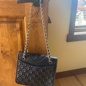 tory burch black soft small convertible quilted bag -